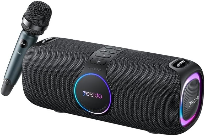 YESIDO 120 W Wireless Bluetooth Speaker - 1 x Microphone RGB Light IPX6 Waterproof 15600mAh Long Battery Life UHF Portable Party Speaker Karaoke YSW21 Black